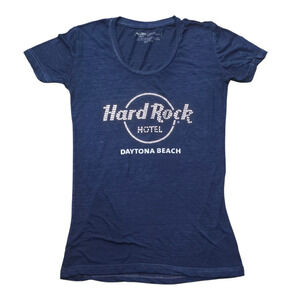 Hard Rock Hotel Navy Blue Daytona Beach FL Studded Short Sleeve T Shirt
